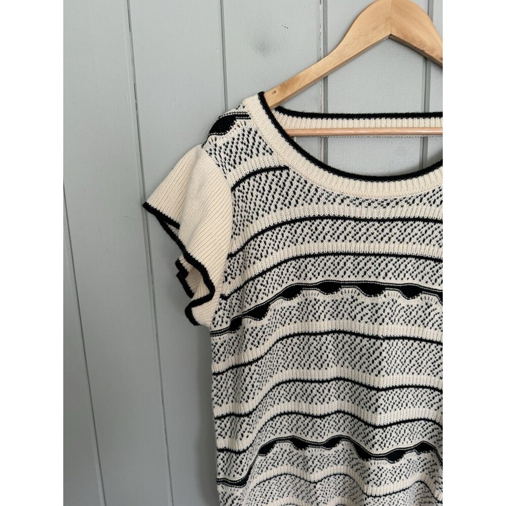 Baltic Born Herriman Knit Top 1X Black White Flutter Short Sleeves Fair Isle - Picture 3 of 7